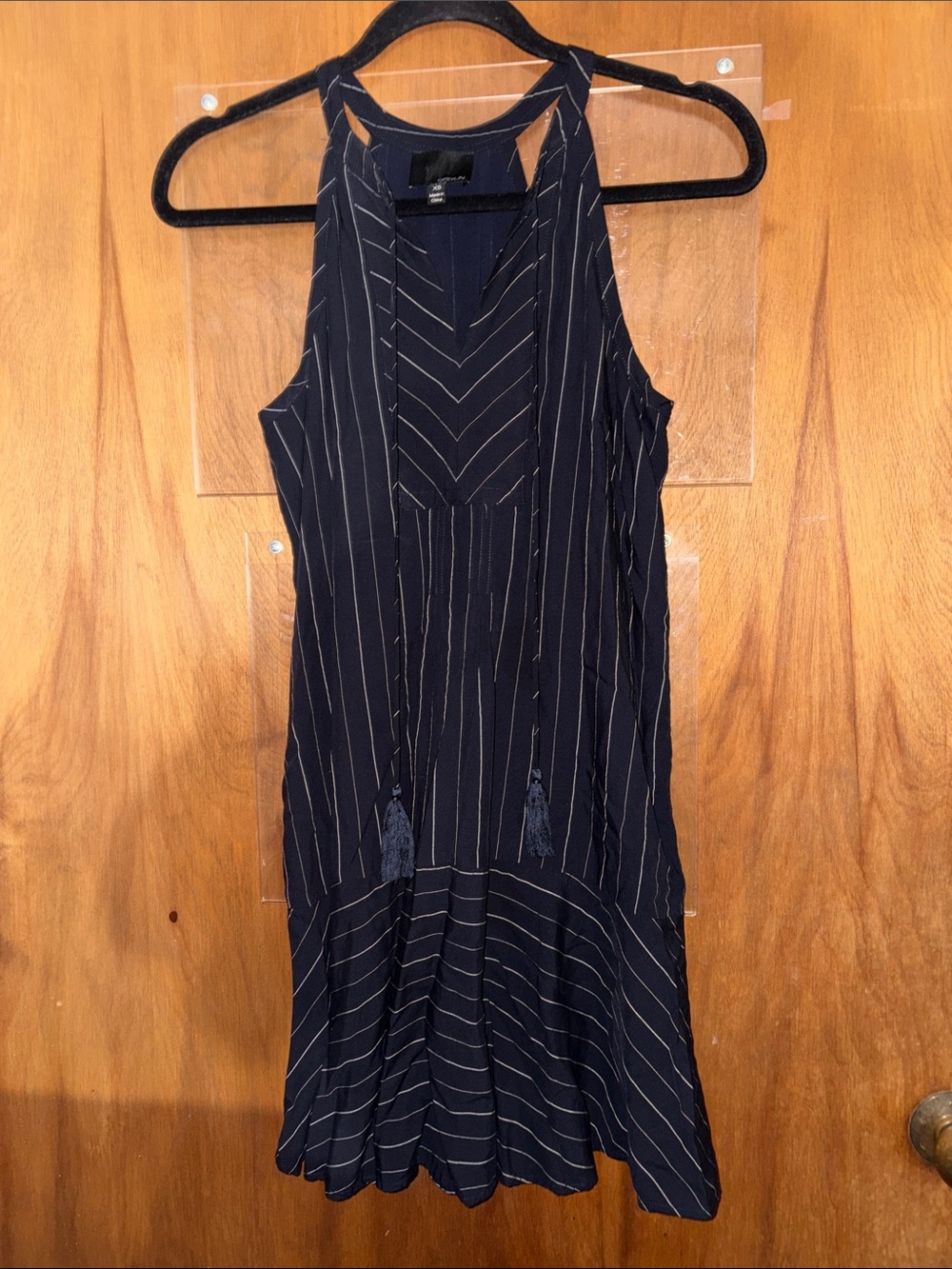 Greylin Navy Striped Halter Dress with Tassel Ties